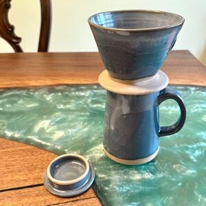 Handcrafted Blue Ceramic Coffee Dripper & Pitcher Set, 18oz Personal: Pour Over